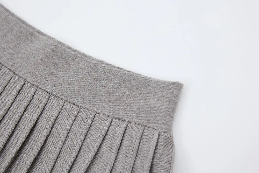 An image of a   12497 Solid Wool Blend Pleated Skirt by  Mirra Masa