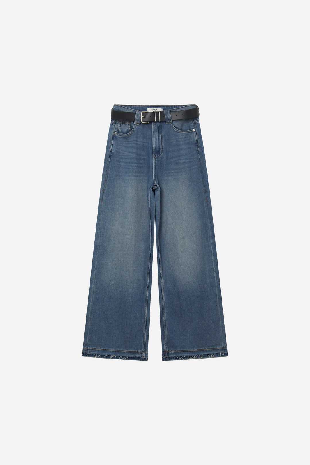 An image of a   12670 Belted Wide Leg Raw Hem Jeans by  Mirra Masa