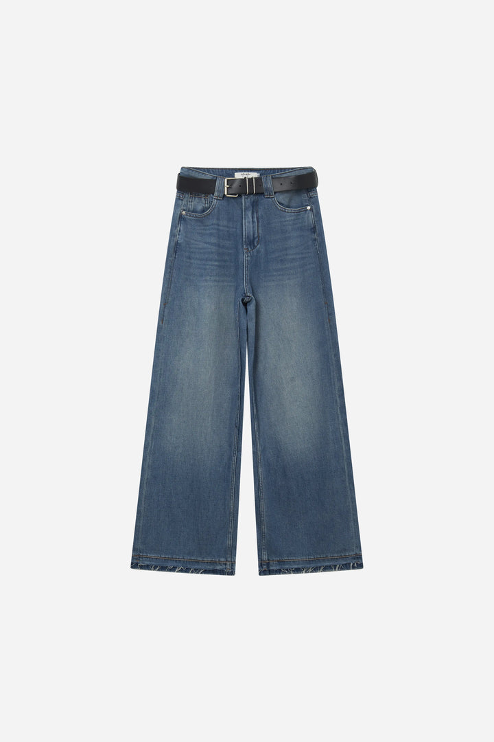 An image of a   12670 Belted Wide Leg Raw Hem Jeans by  Mirra Masa