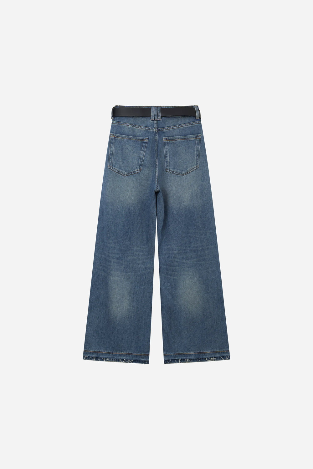 An image of a   12670 Belted Wide Leg Raw Hem Jeans by  Mirra Masa