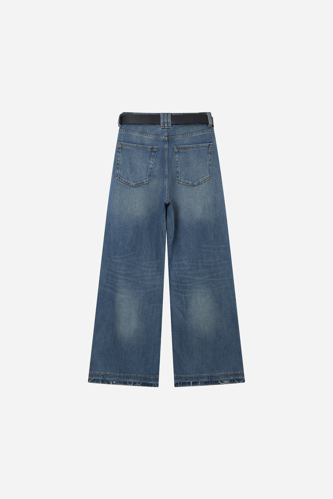 An image of a   12670 Belted Wide Leg Raw Hem Jeans by  Mirra Masa