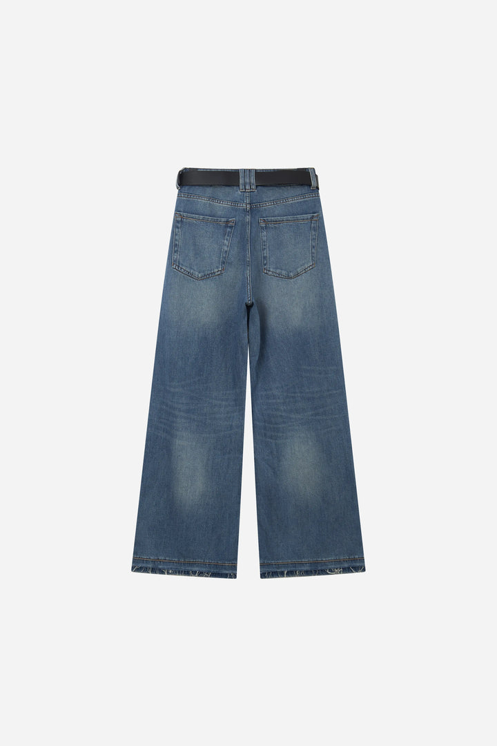 An image of a   12670 Belted Wide Leg Raw Hem Jeans by  Mirra Masa
