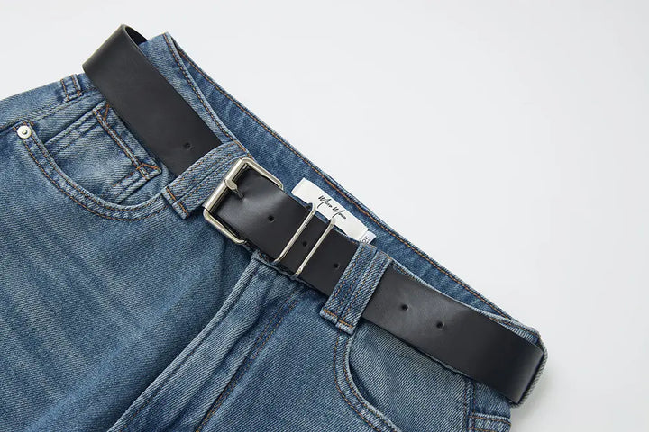 An image of a   12670 Belted Wide Leg Raw Hem Jeans by  Mirra Masa