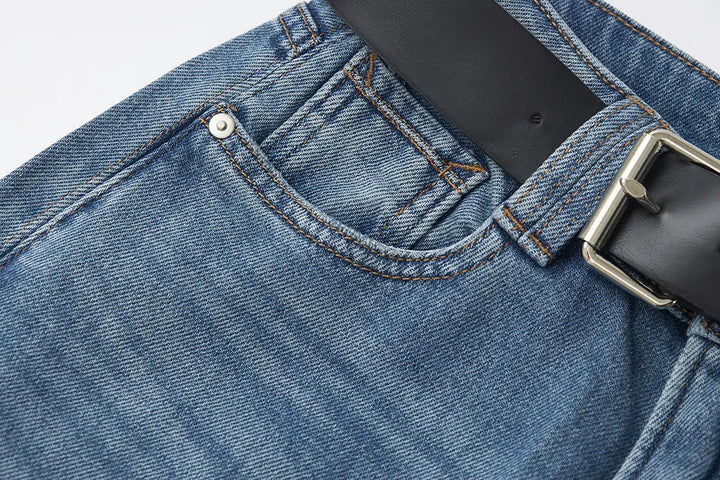 An image of a   12670 Belted Wide Leg Raw Hem Jeans by  Mirra Masa