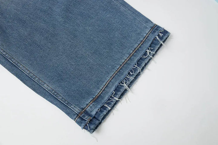 An image of a   12670 Belted Wide Leg Raw Hem Jeans by  Mirra Masa
