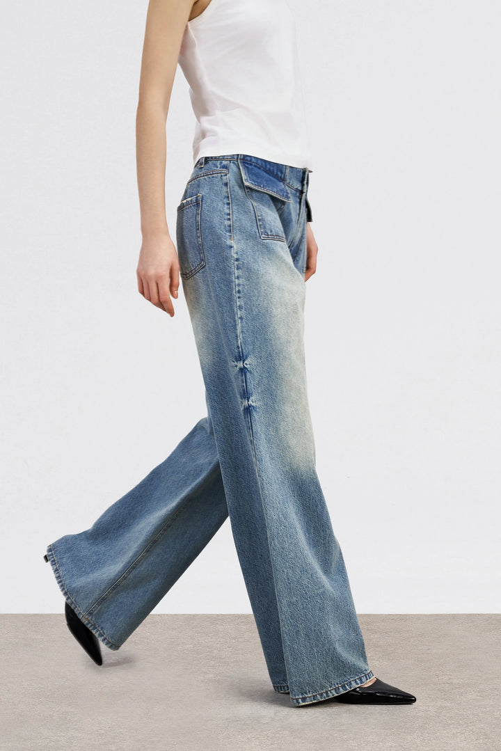 An image of a   12887 Wide Leg Patch Pocket Jeans by  Mirra Masa
