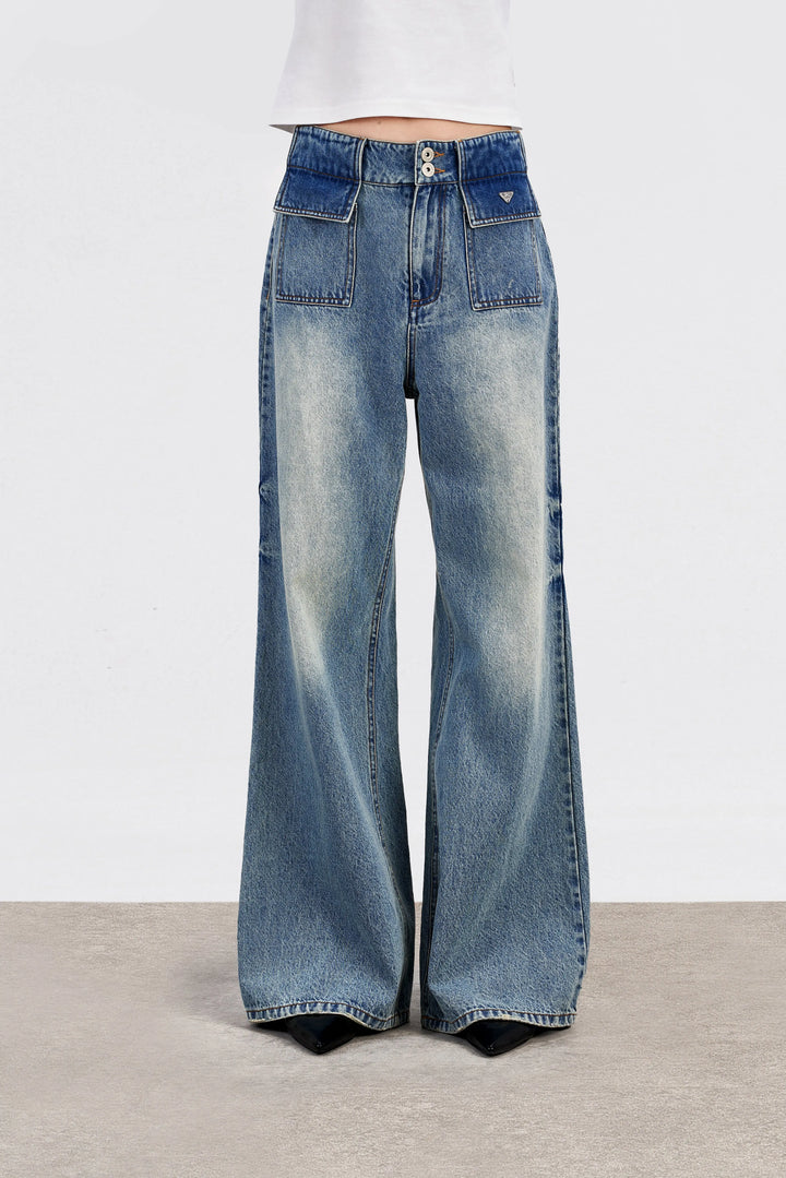 An image of a   12887 Wide Leg Patch Pocket Jeans by  Mirra Masa