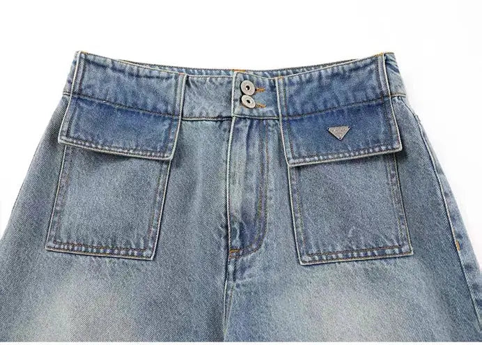 An image of a   12887 Wide Leg Patch Pocket Jeans by  Mirra Masa
