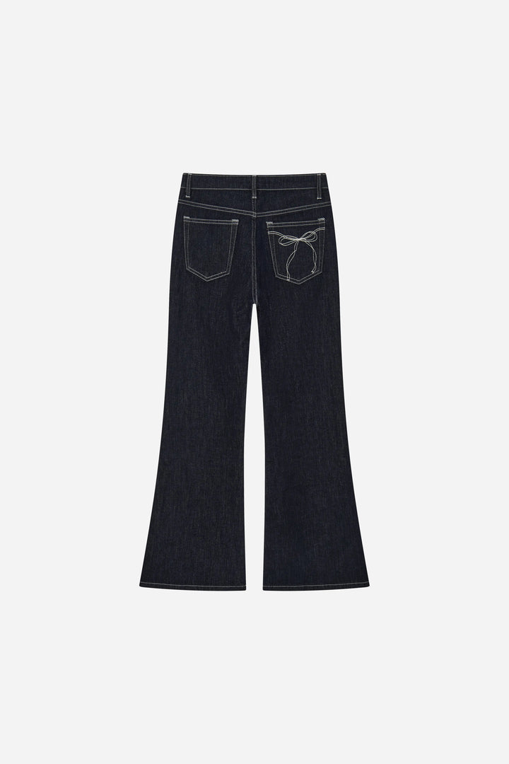 An image of a   12906 Bow Pocket Flare Jeans by  Mirra Masa