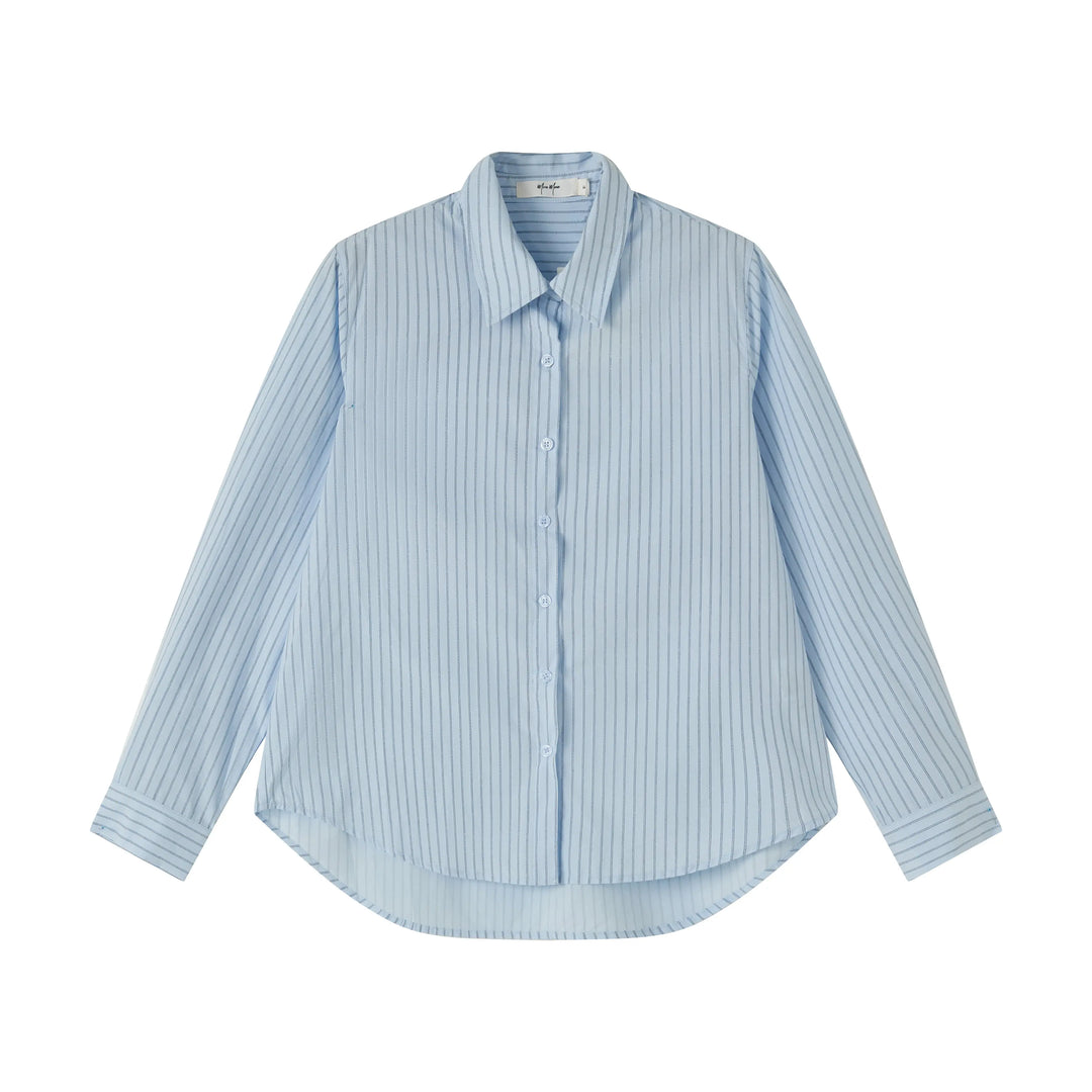 An image of a  Navy-Blue-One-size 1315C Essential Stripe Shirt by  Mirra Masa
