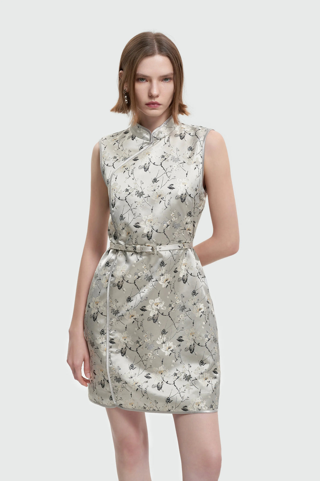 An image of a   13633 Satin Floral Shift Dress by  Mirra Masa