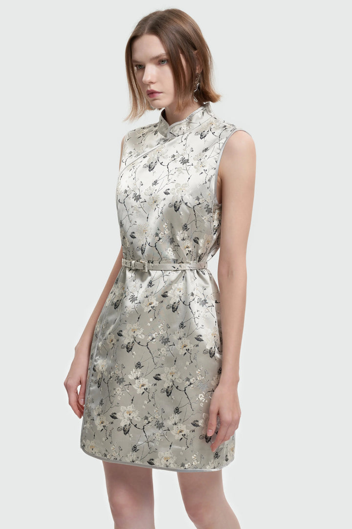 An image of a   13633 Satin Floral Shift Dress by  Mirra Masa