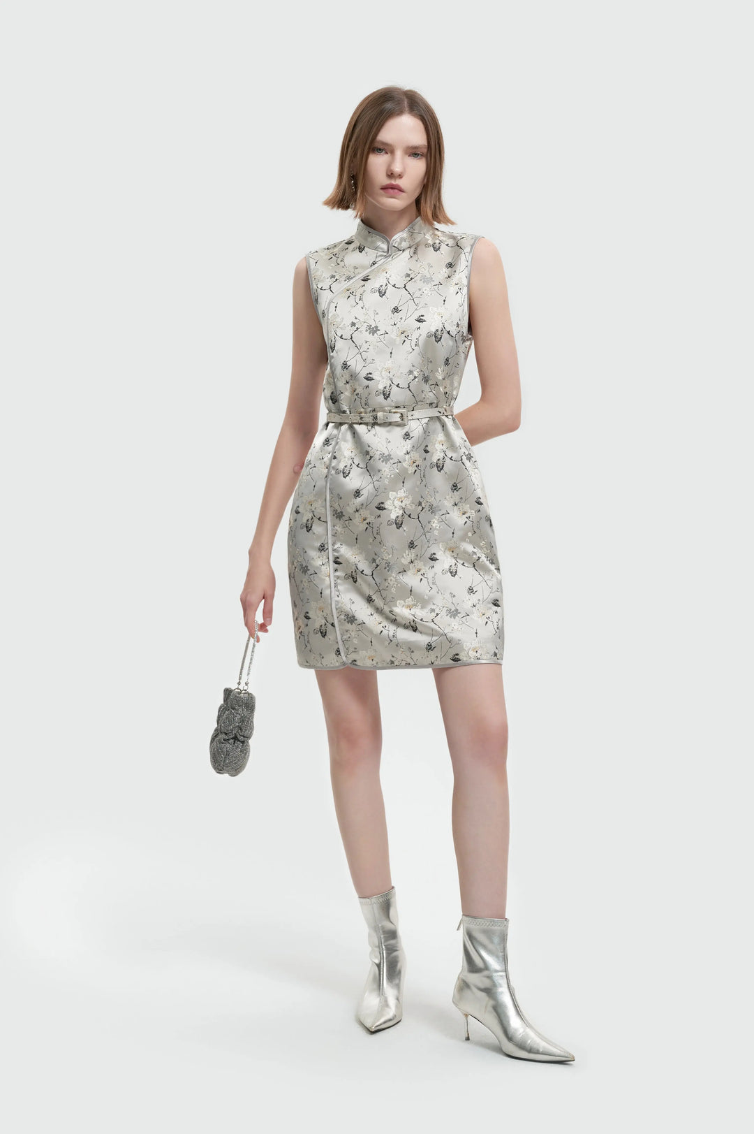 An image of a   13633 Satin Floral Shift Dress by  Mirra Masa