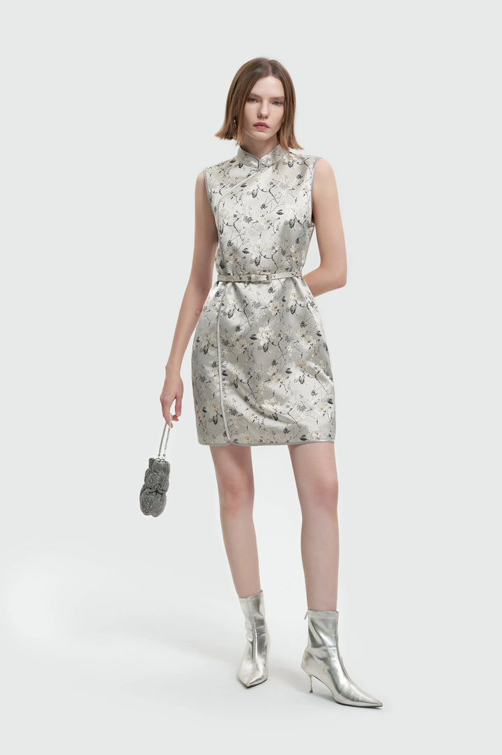 An image of a   13633 Satin Floral Shift Dress by  Mirra Masa