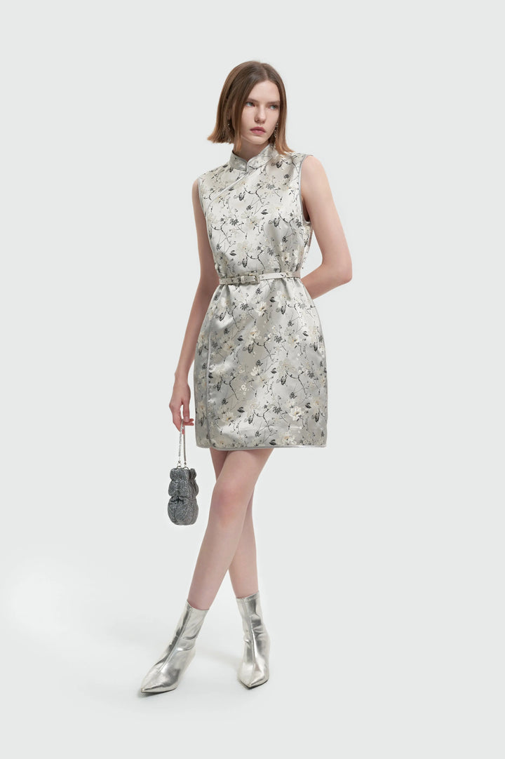 An image of a   13633 Satin Floral Shift Dress by  Mirra Masa