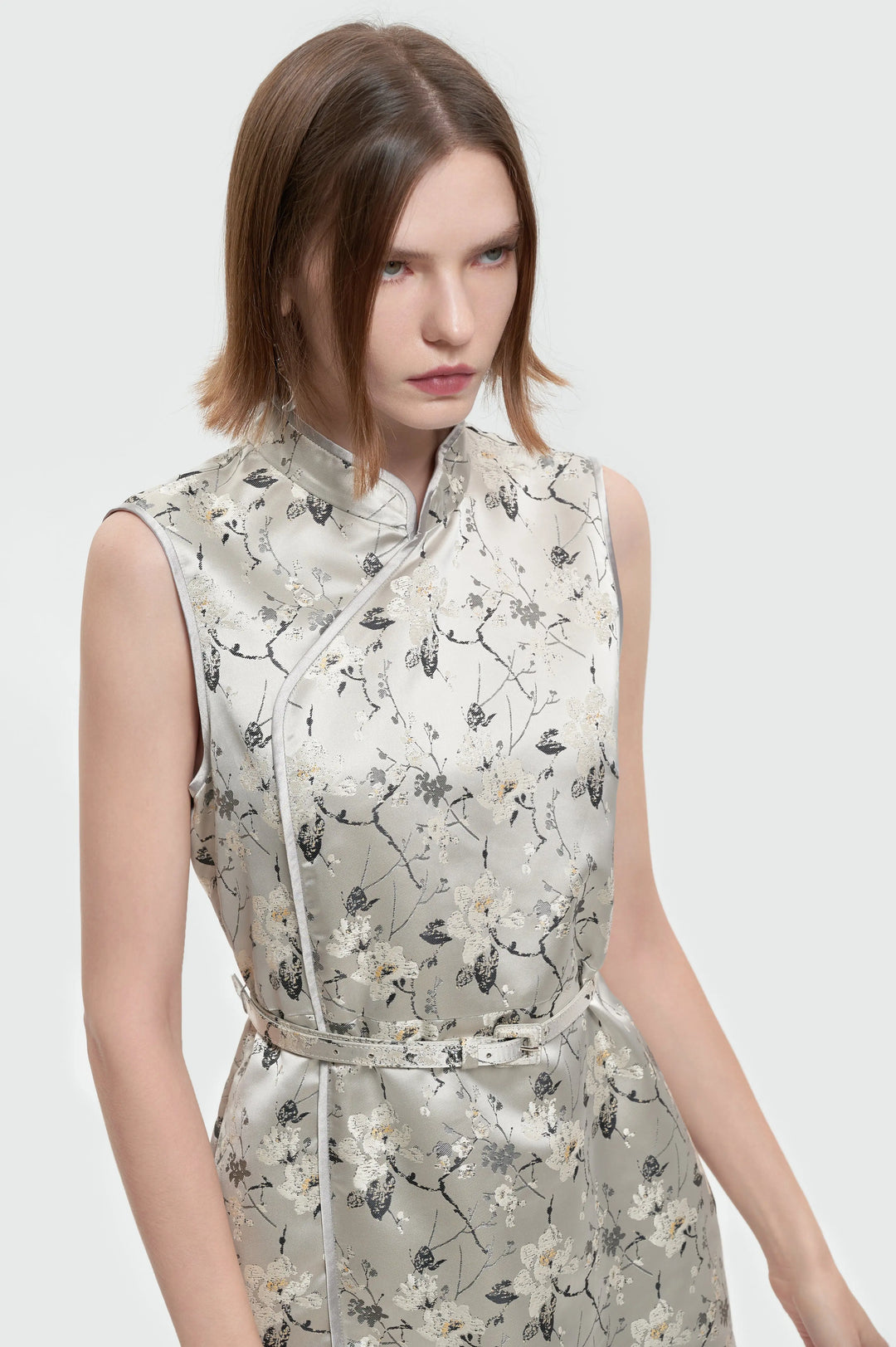 An image of a   13633 Satin Floral Shift Dress by  Mirra Masa