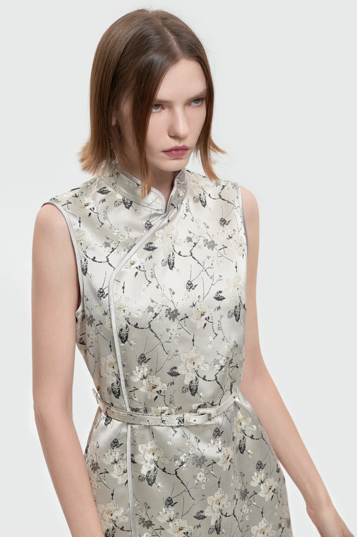 An image of a   13633 Satin Floral Shift Dress by  Mirra Masa