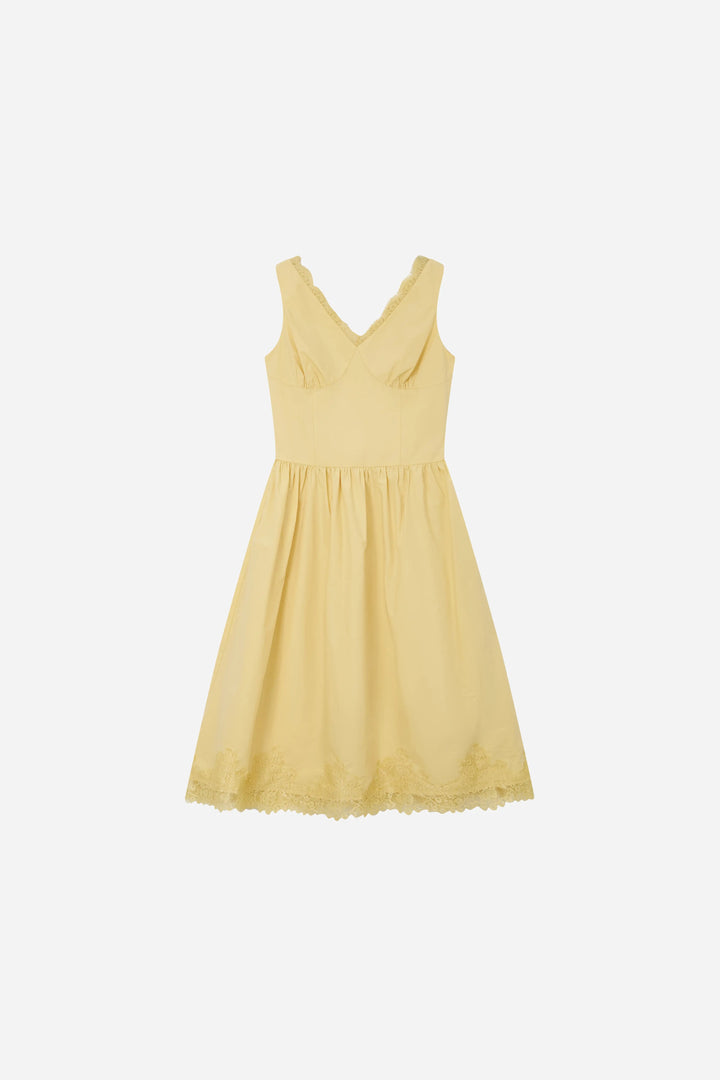 An image of a   13994 Lace-Trim V-Neck Midi Dress by  Mirra Masa