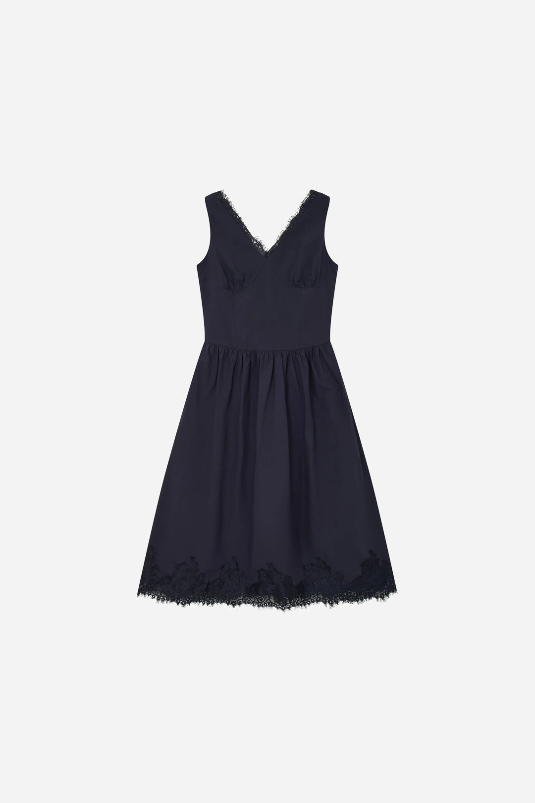 An image of a   13994 Lace-Trim V-Neck Midi Dress by  Mirra Masa