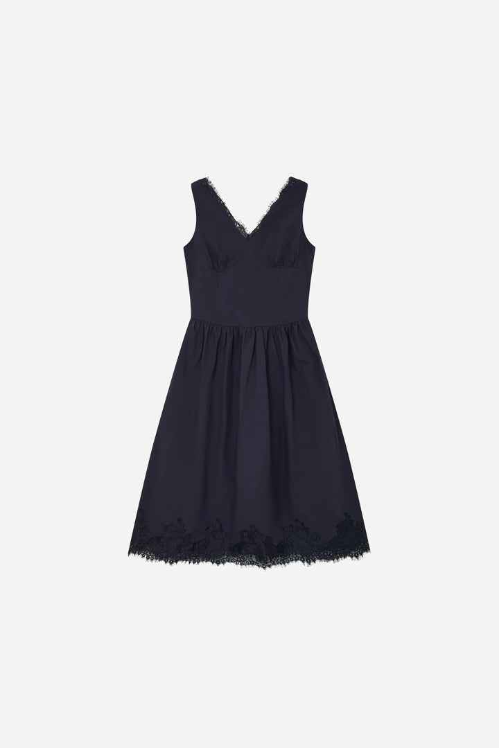 An image of a   13994 Lace-Trim V-Neck Midi Dress by  Mirra Masa