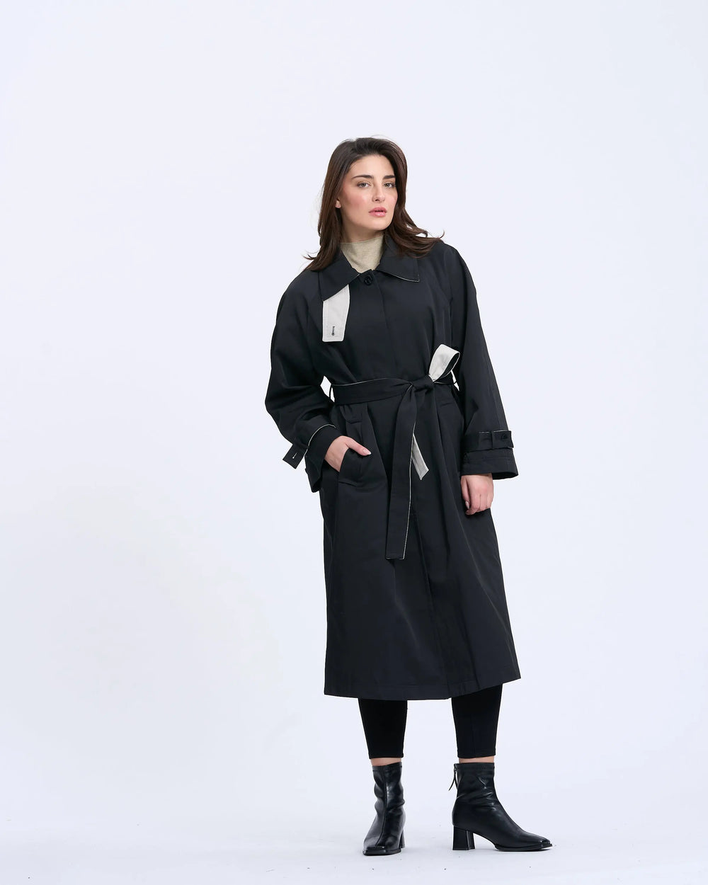 An image of a  Black-onesize 15856 Classic Trench Coat by  Mirra Masa