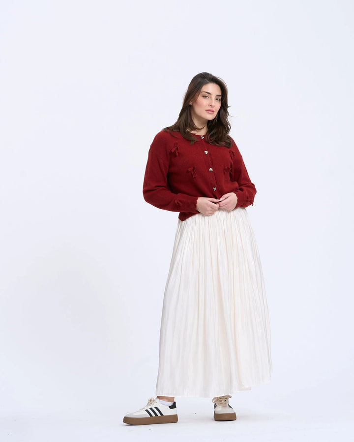 An image of a  Almond / Medium 16839 Silky Pleated Skirt by  Mirra Masa