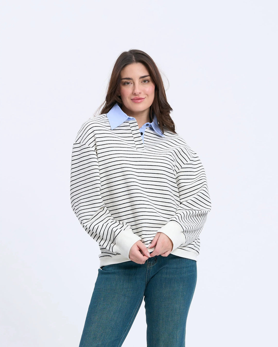 An image of a  Black-Stripes-onesize 1724Q Layered Throw On Polo by  Mirra Masa