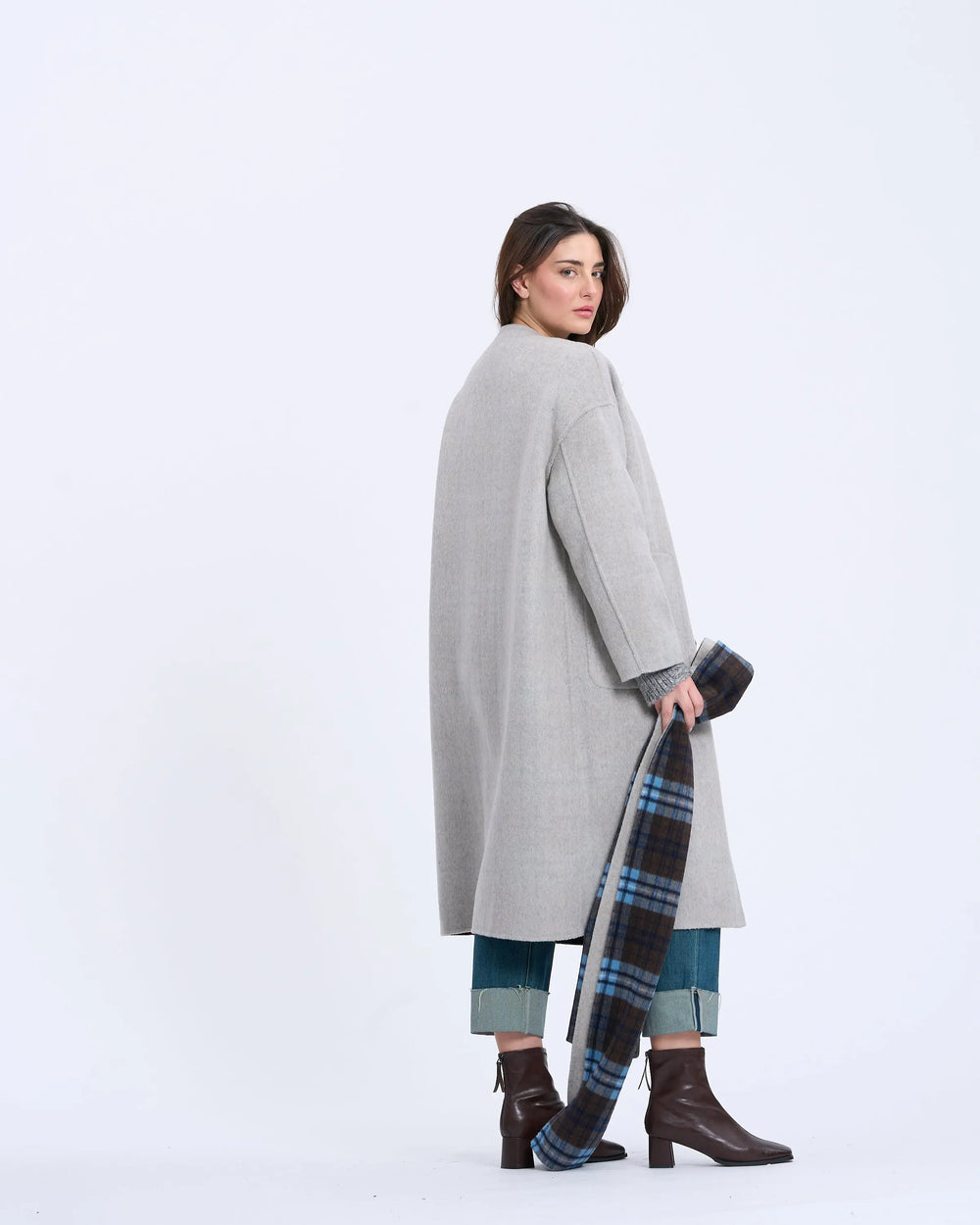 An image of a   1934Q Checkered Reversible Wear Wool Coat by  Mirra Masa