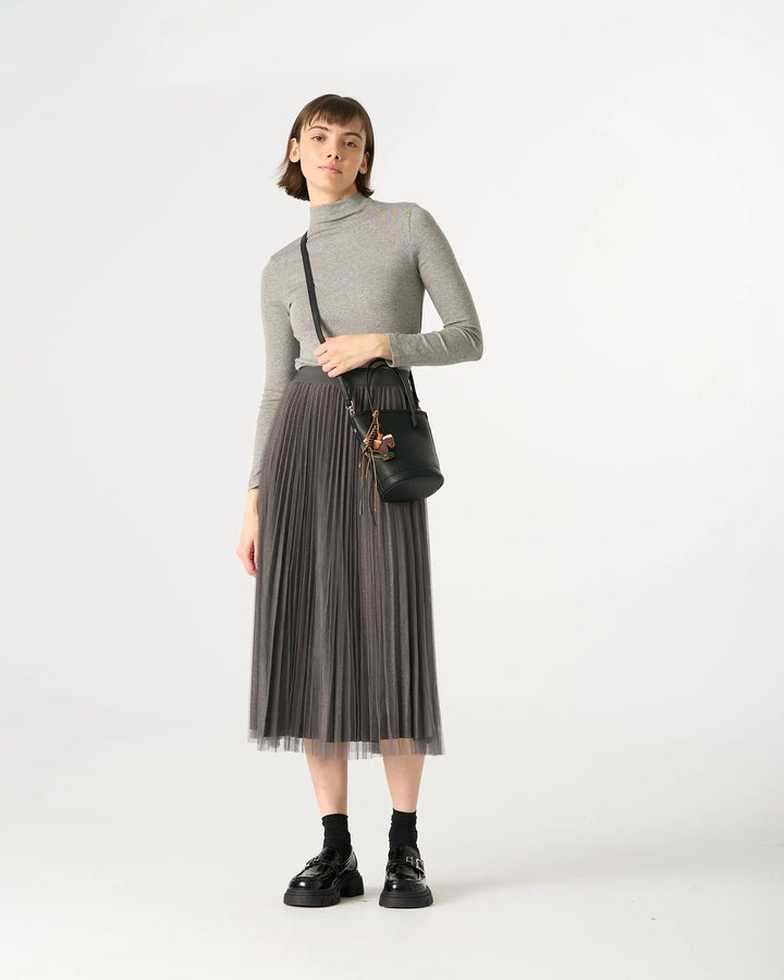 An image of a  Grey / onesize 205519 Inner-Glitter Pleated Skirt by  Mirra Masa