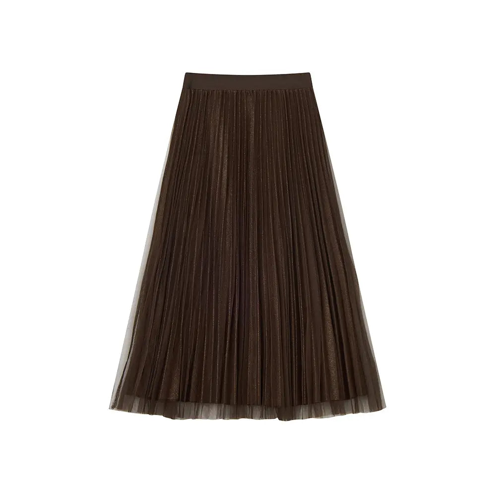 An image of a  Dark Espresso / onesize 205519 Reversible Pleated Skirt by  Mirra Masa