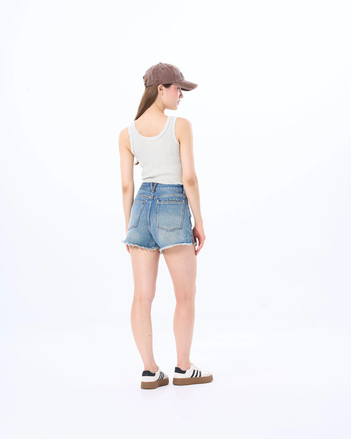 An image of a   20564 Studded and Frayed Denim Shorts by  Mirra Masa