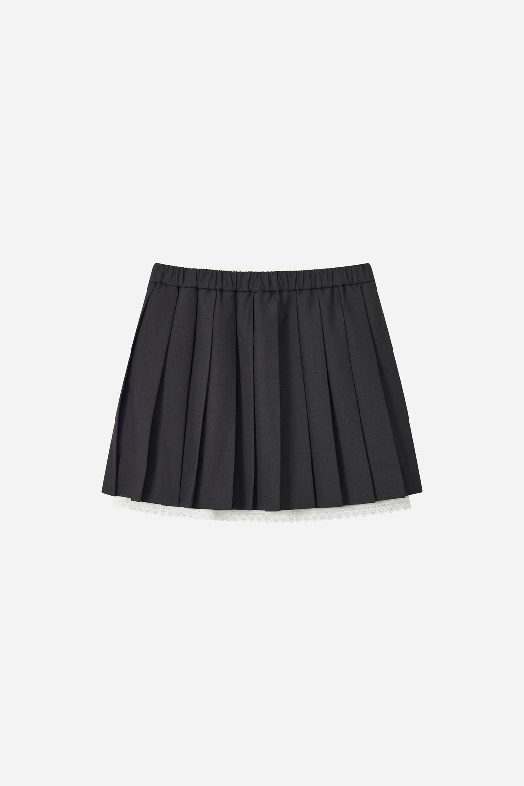An image of a   20613 Lace Trim Pleated Mini Skirt by  Mirra Masa