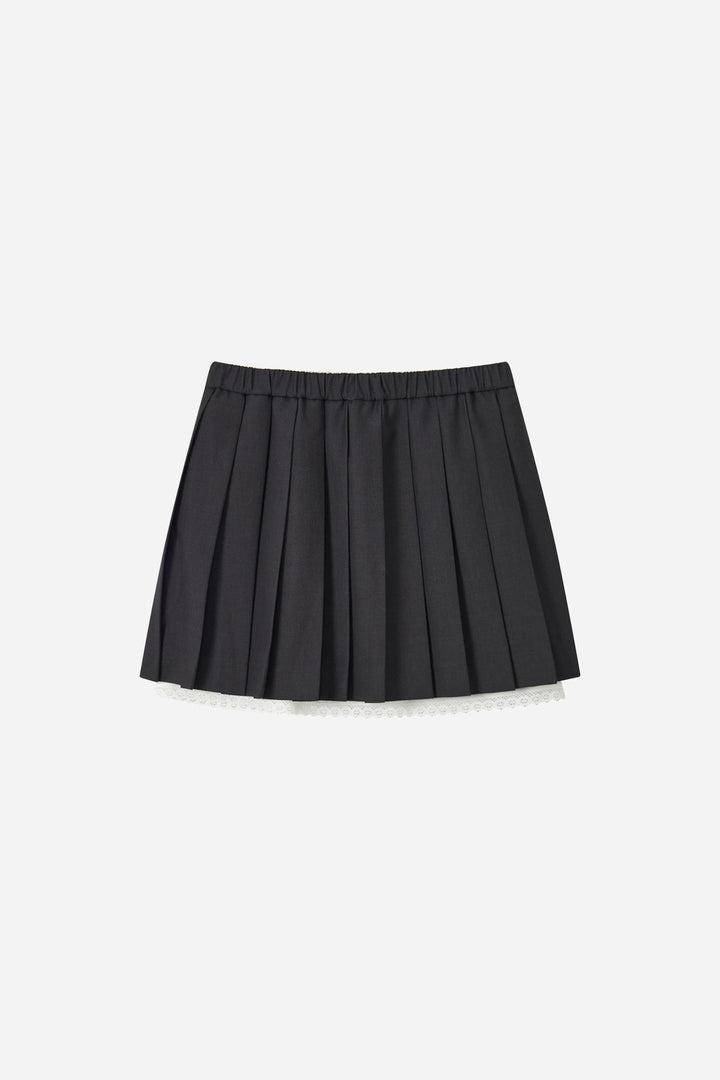 An image of a   20613 Lace Trim Pleated Mini Skirt by  Mirra Masa