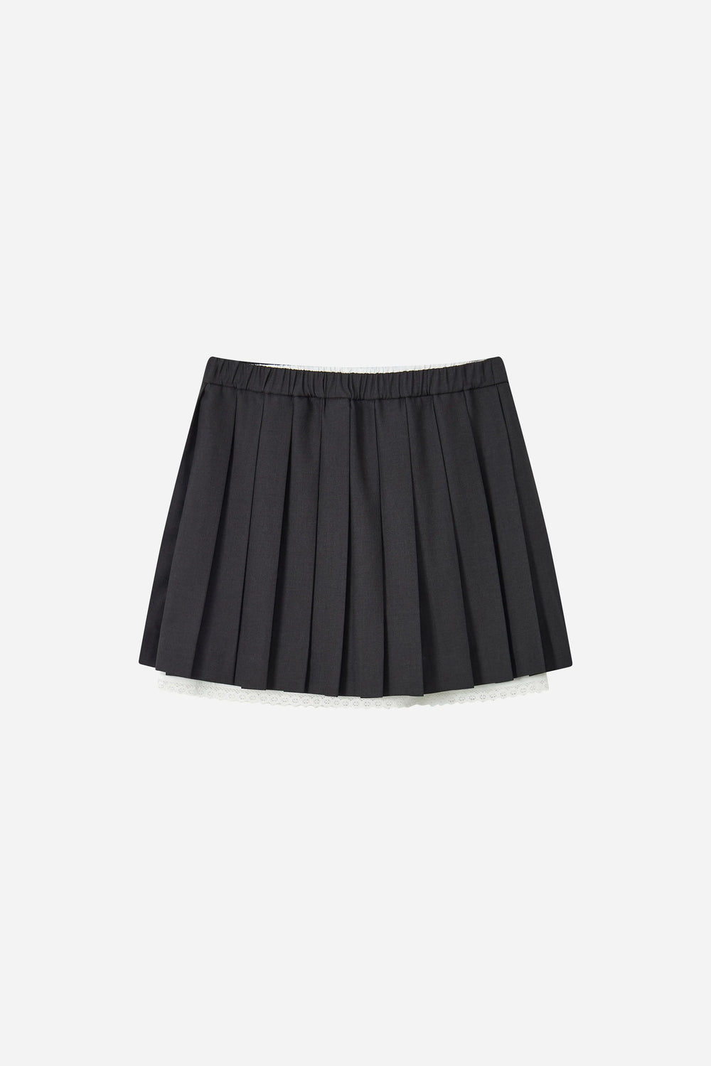 An image of a   20613 Lace Trim Pleated Mini Skirt by  Mirra Masa