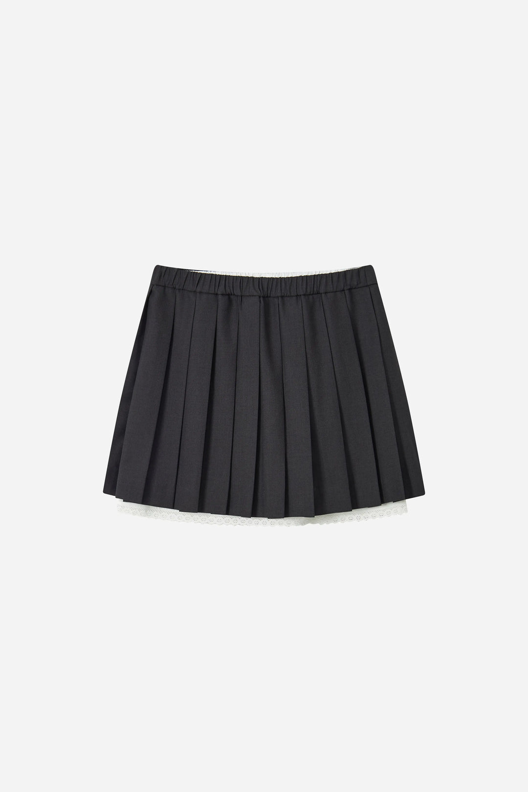 An image of a   20613 Lace Trim Pleated Mini Skirt by  Mirra Masa