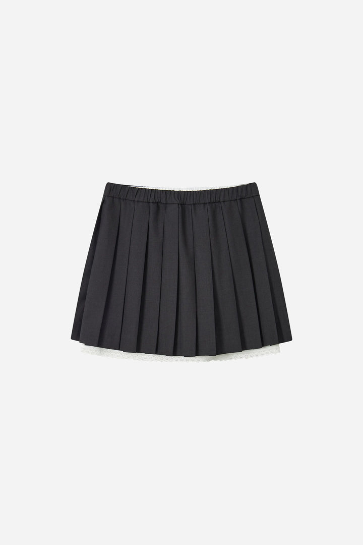 An image of a   20613 Lace Trim Pleated Mini Skirt by  Mirra Masa