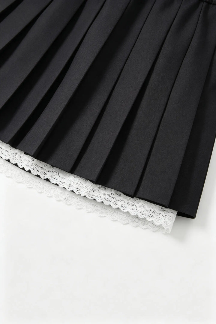 An image of a   20613 Lace Trim Pleated Mini Skirt by  Mirra Masa