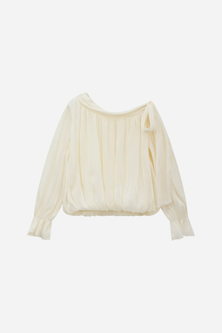 An image of a   21021 Asymmetrical Plisse Tie Blouse by  Mirra Masa