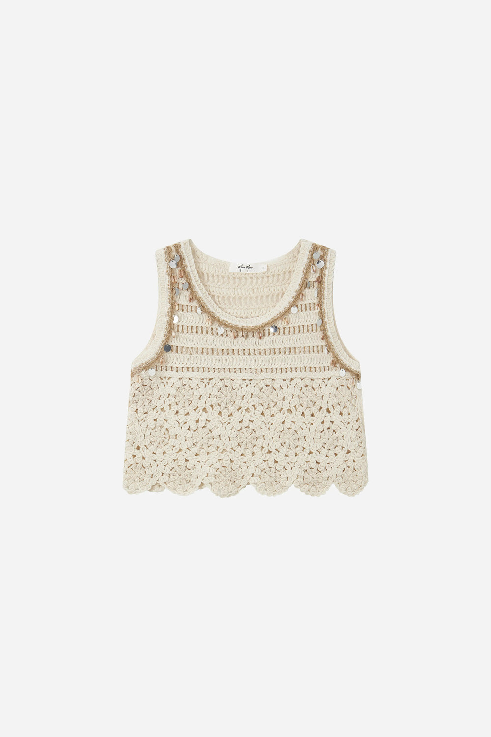An image of a   21298OL Embellished Crochet Cotton Tank by  Mirra Masa