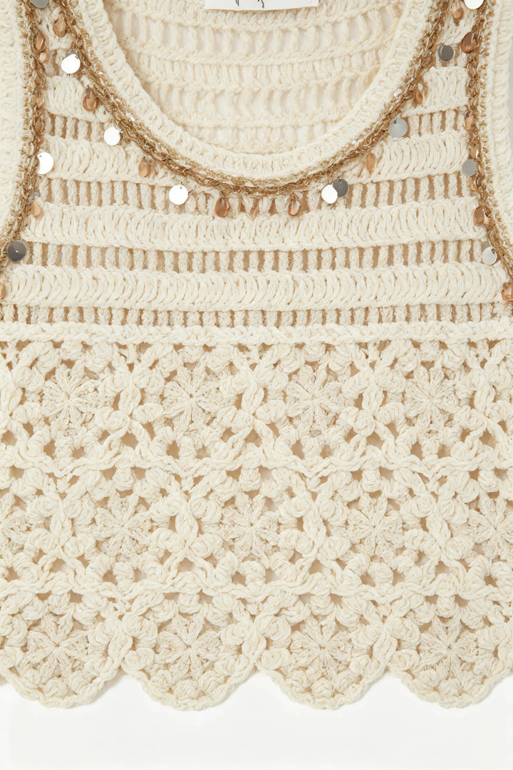 An image of a   21298OL Embellished Crochet Cotton Tank by  Mirra Masa
