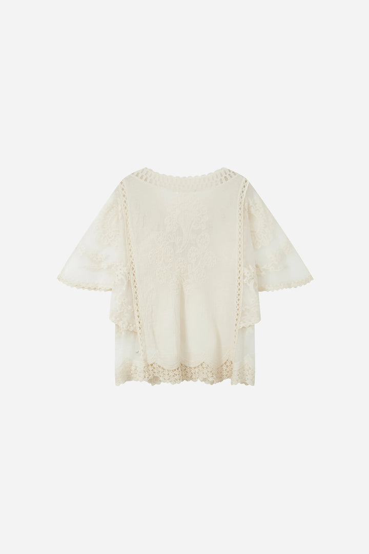 An image of a   21336OL Embroidered Cotton Lace Blouse by  Mirra Masa