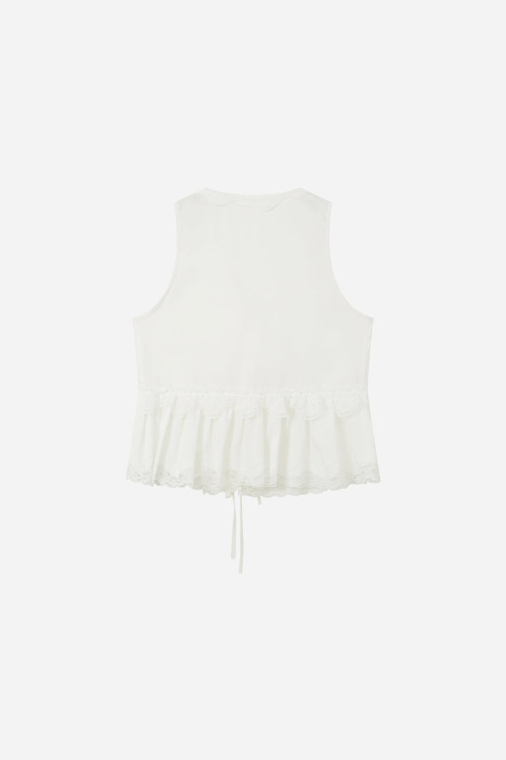 An image of a   21384 Lace Trim Tie-Front Top by  Mirra Masa