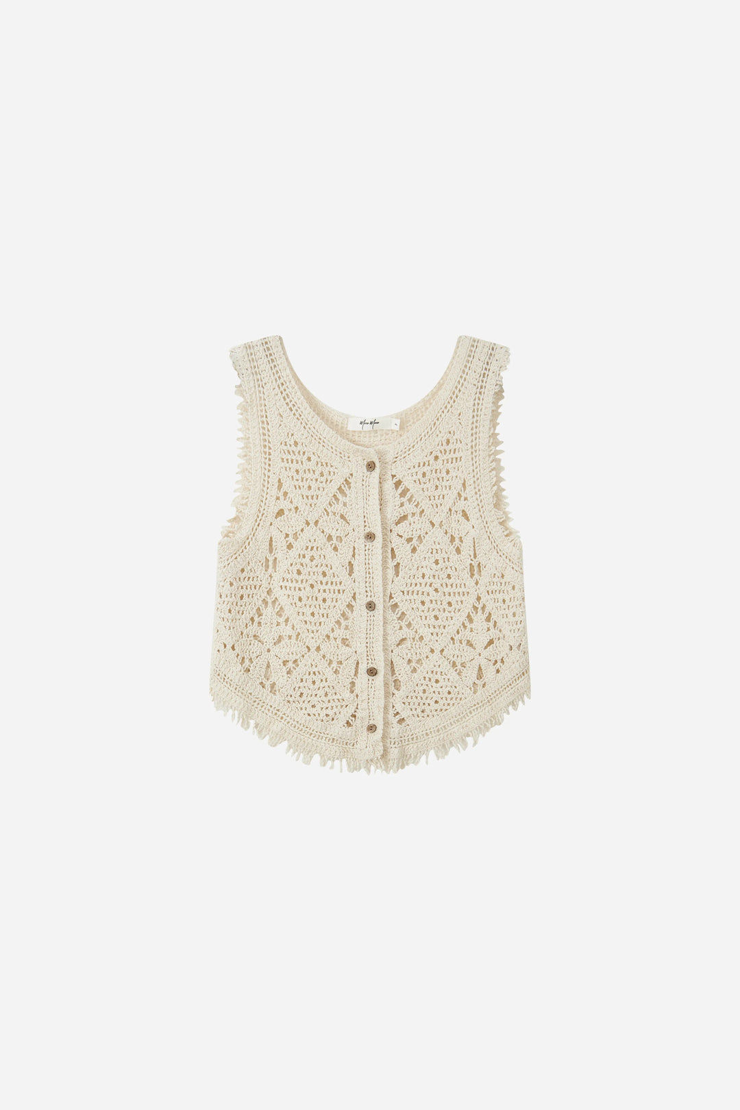 An image of a   21560OL Crochet Button-Up Vest by  Mirra Masa