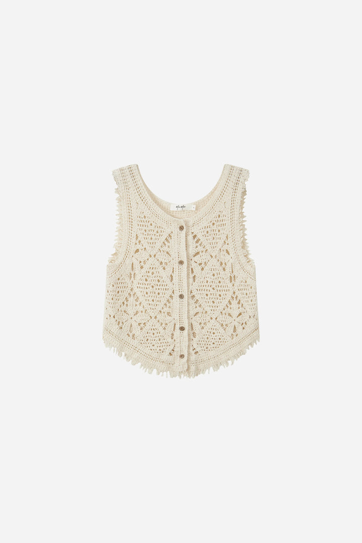 An image of a   21560OL Crochet Button-Up Vest by  Mirra Masa