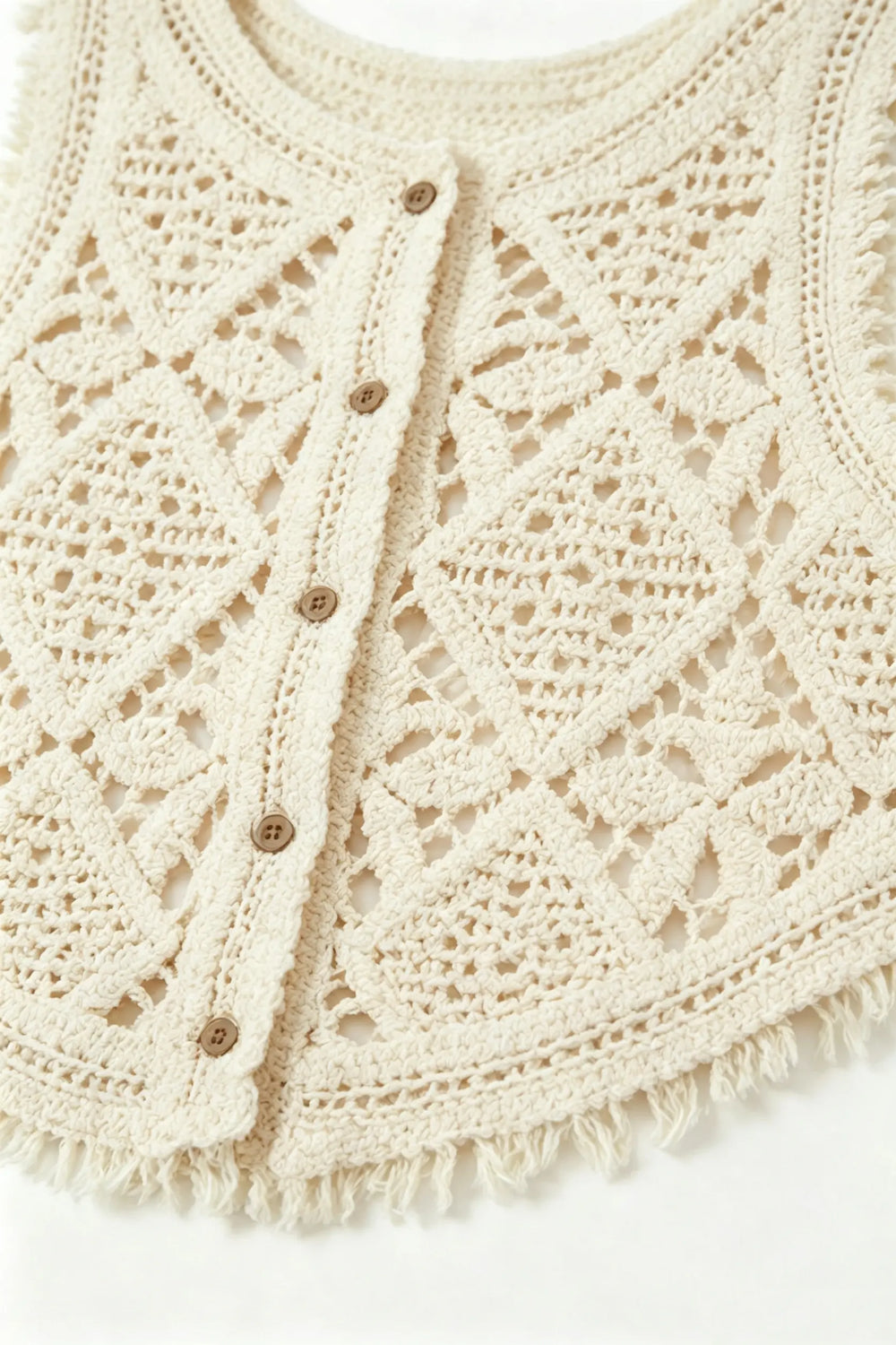 An image of a   21560OL Crochet Button-Up Vest by  Mirra Masa
