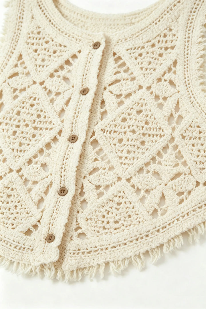 An image of a   21560OL Crochet Button-Up Vest by  Mirra Masa