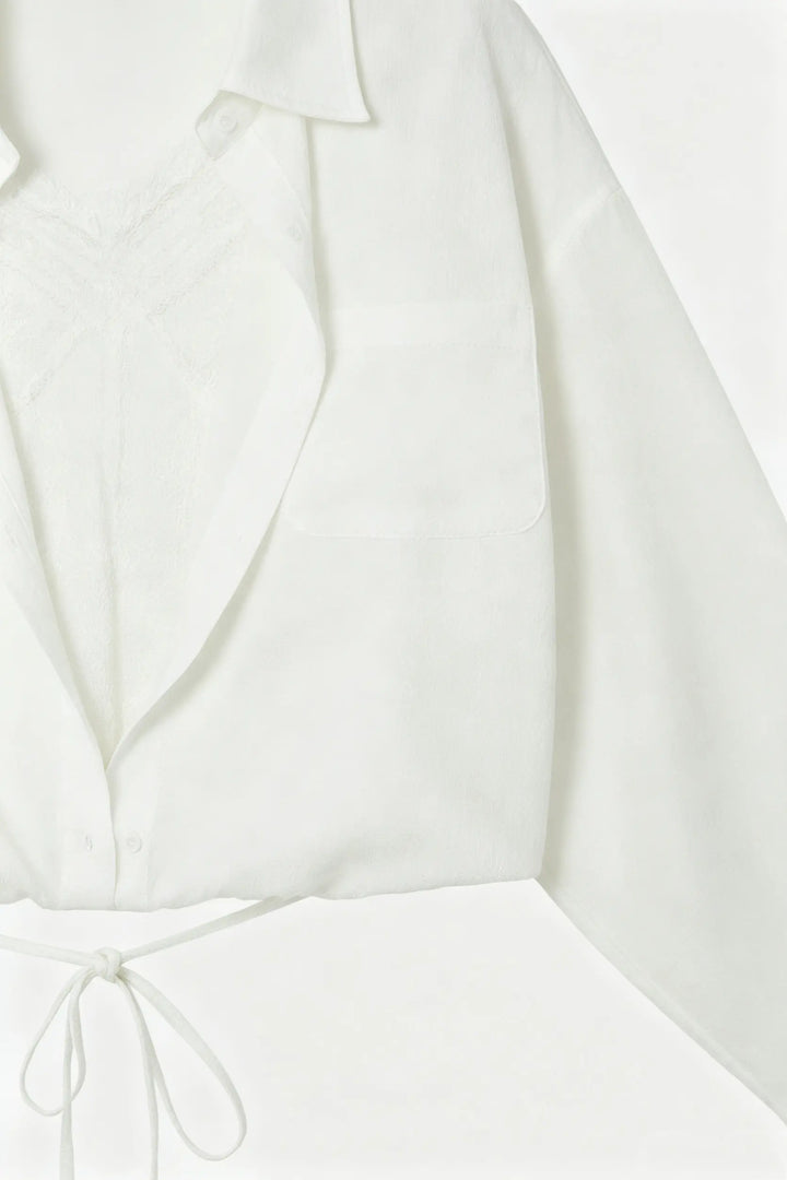An image of a   21593 Layered Lace Trim Blouse by  Mirra Masa