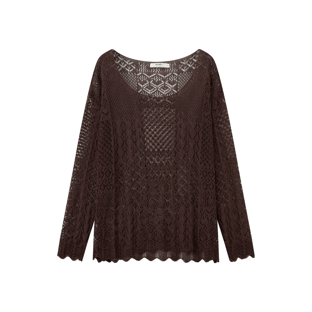 An image of a  Brown / One-Size 21653 Breezy Layering Knit Top by  Mirra Masa