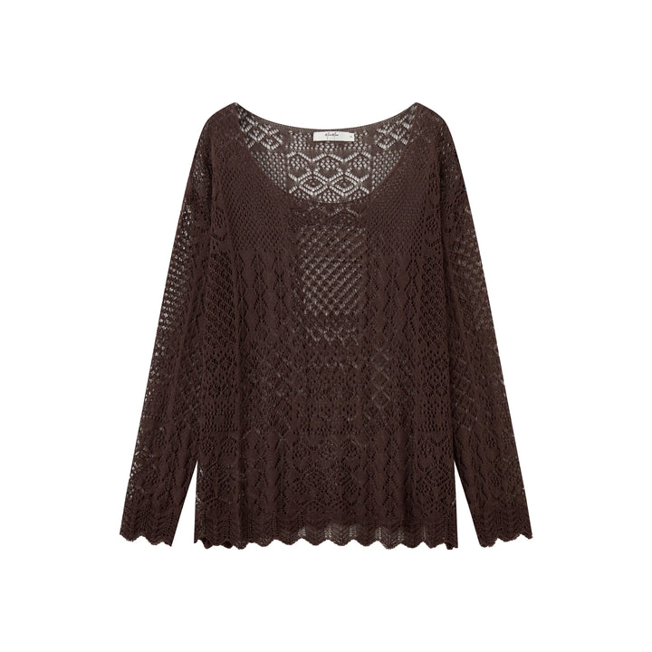 An image of a  Brown / One-Size 21653 Breezy Layering Knit Top by  Mirra Masa