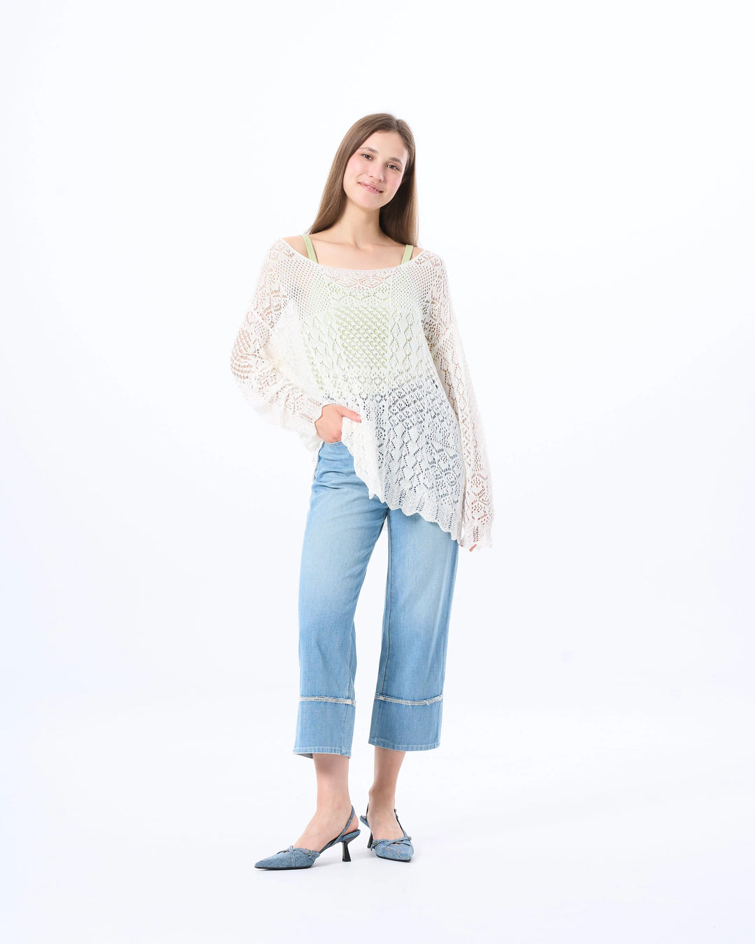 An image of a  White / One-Size 21653 Breezy Layering Knit Top by  Mirra Masa